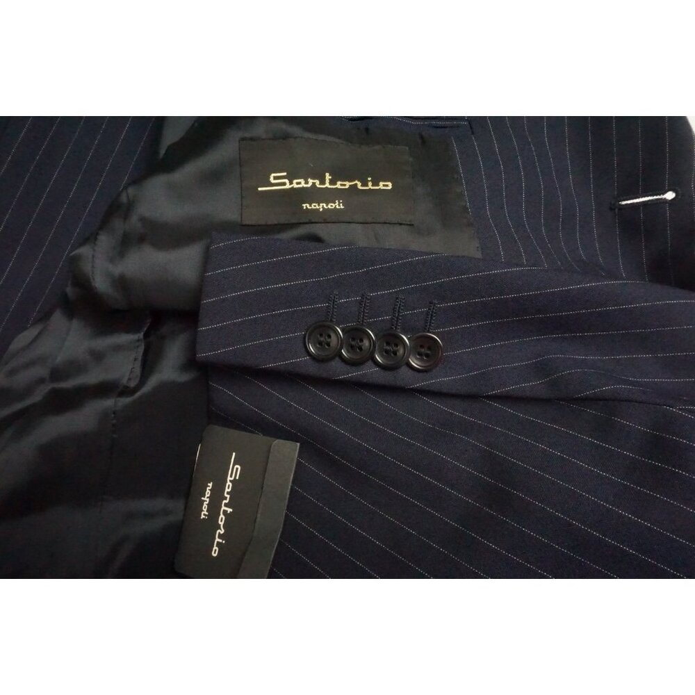 Sartorio Napoli Navy Blue Pinstriped Wool 2 Pc Suit Jacket Pants 42R BRAND NEW